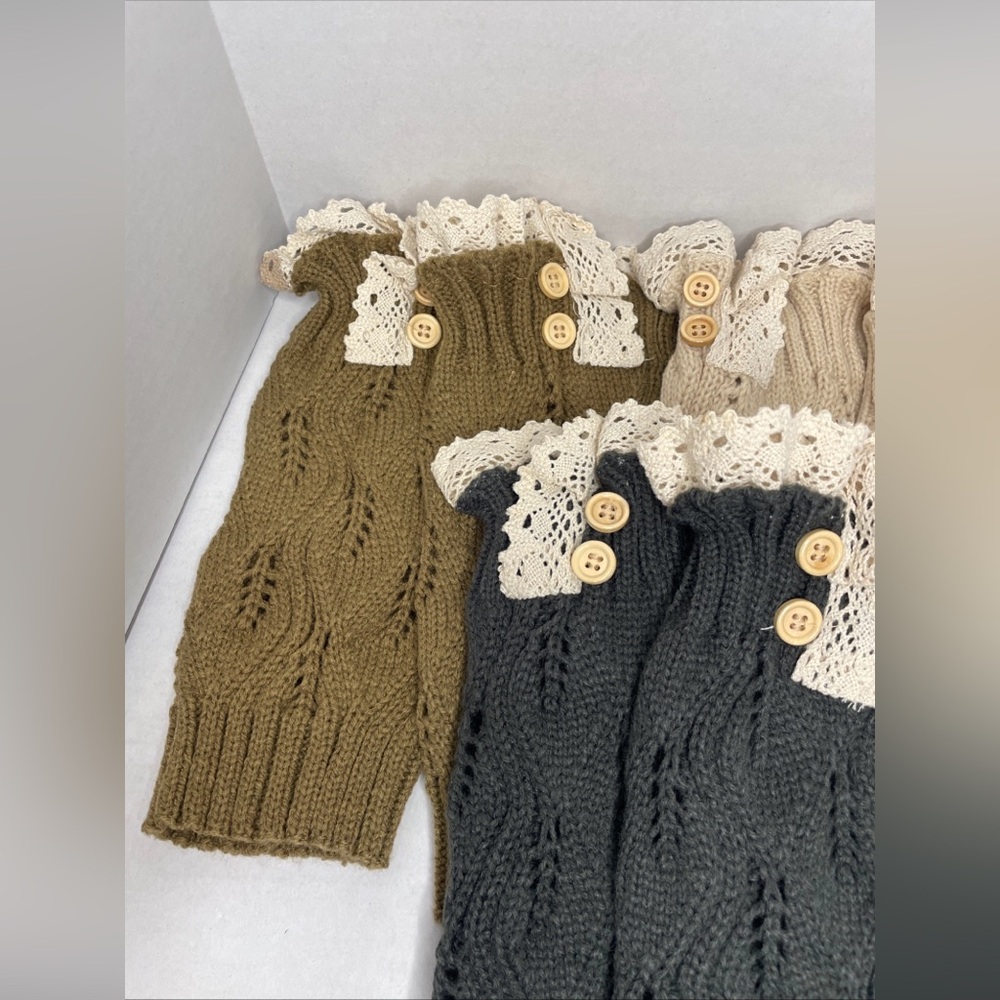 Boot Cuffs Toppers Women Crochet Knit Calf Warmers Lot Of 3. Gray, Beige, Taupe. - Picture 3 of 5